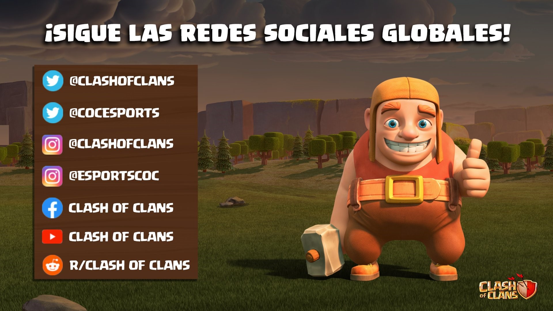 Contructor del Clash of Clans con el pulgar arriba e invitando a seguir el juego en redes sociales